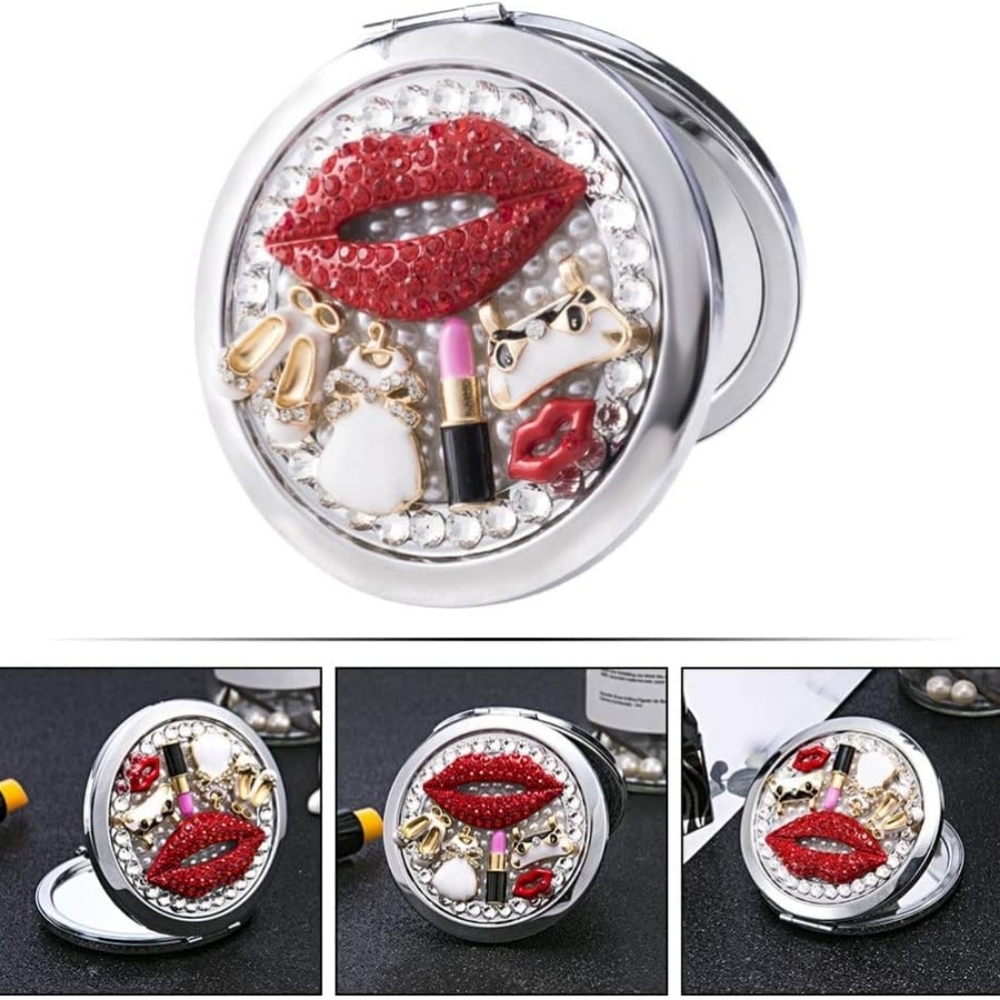 Compact Mirror W Lipstick Decor (NEW)